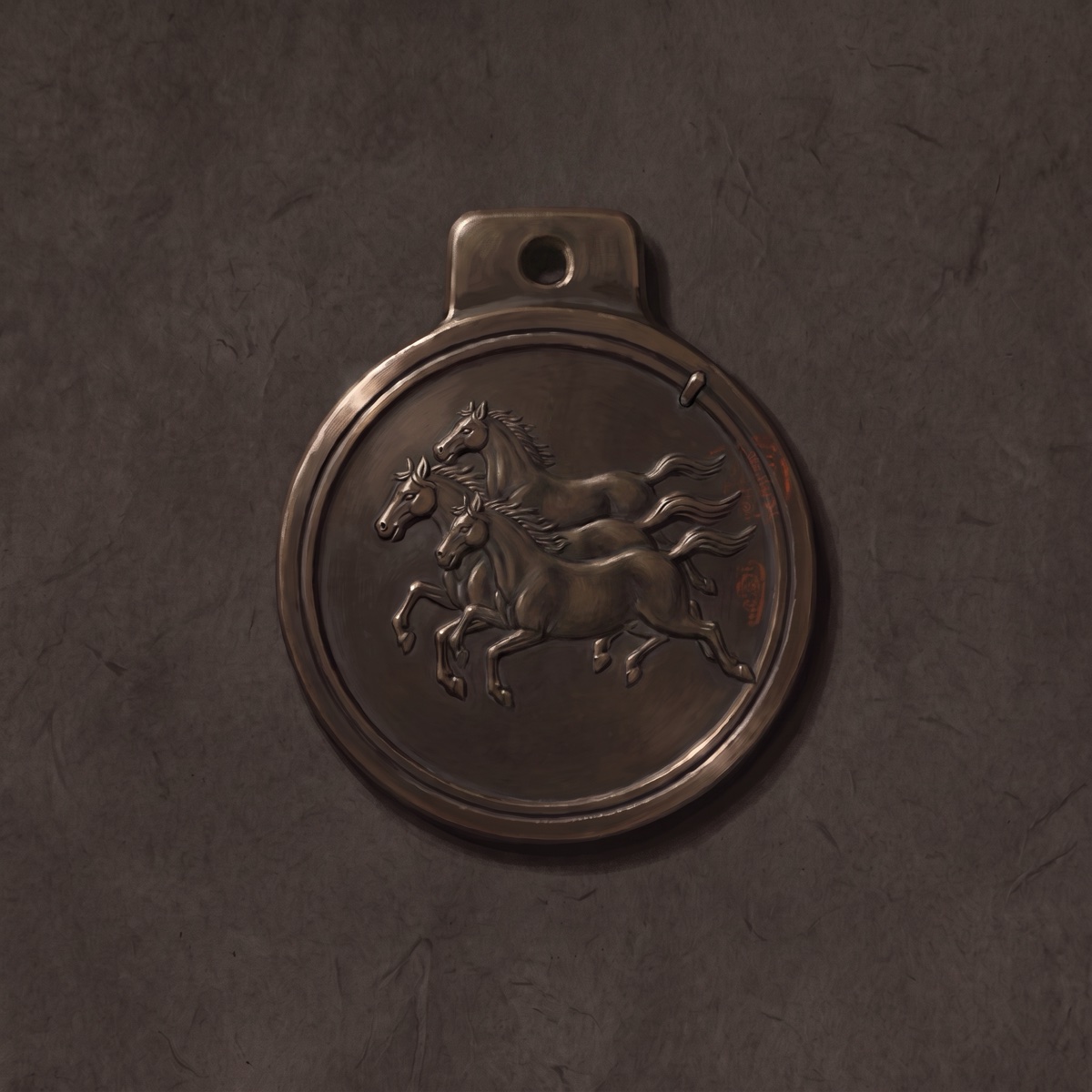 삼마패 — 말 세 마리, 수리 핀과 관인 흔적