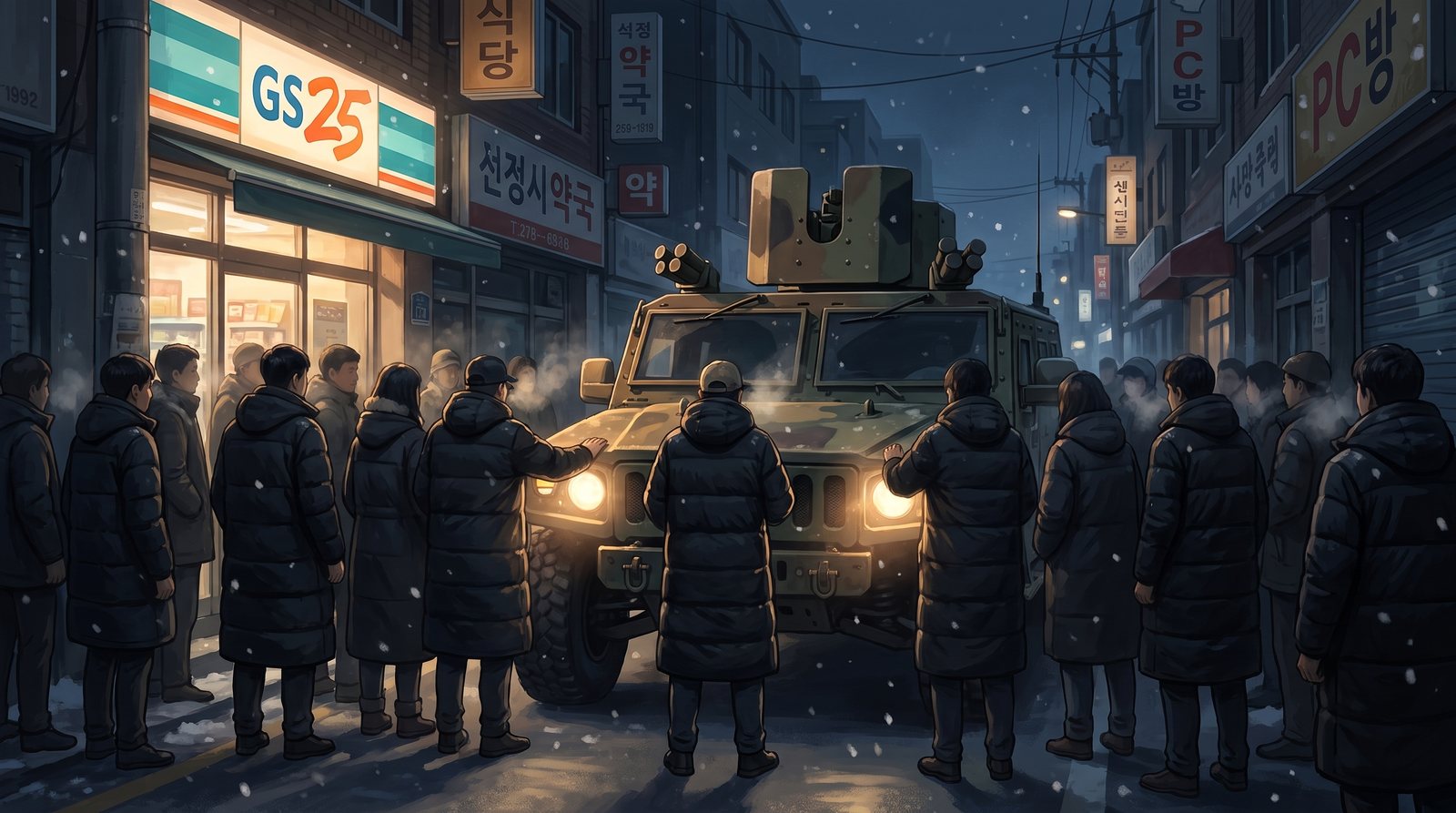 차량 앞의 시민들 — 컨셉아트